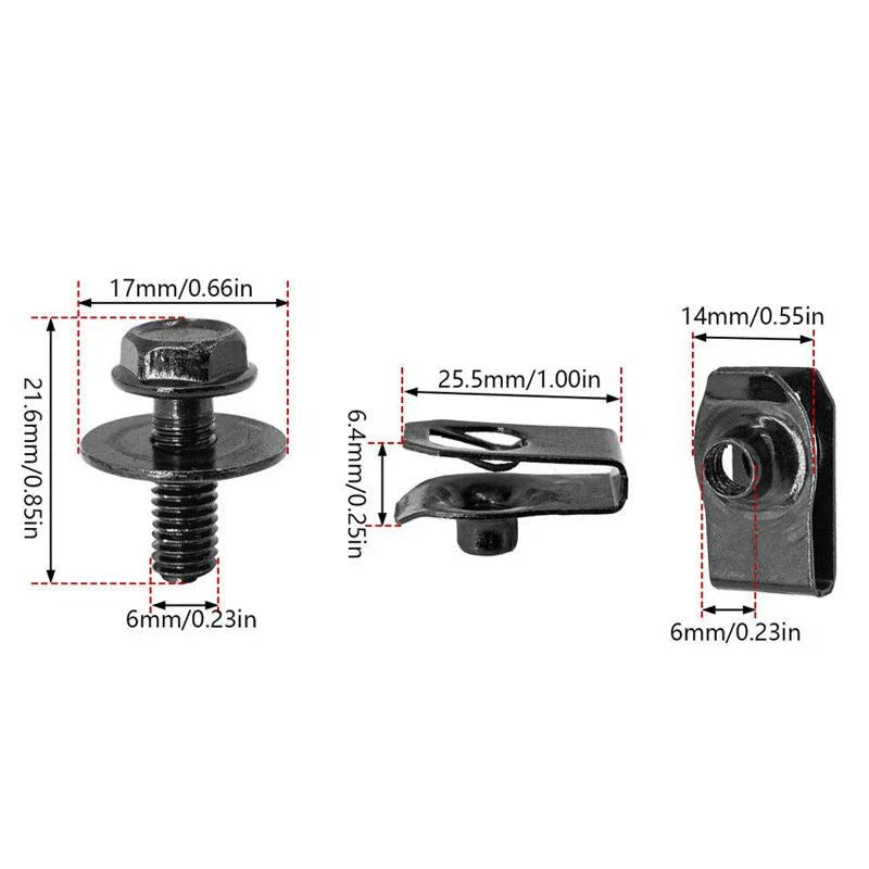 Engine Cover Undertray Splash Shield 5 x Body Bolts & 5 x U-nut Clips