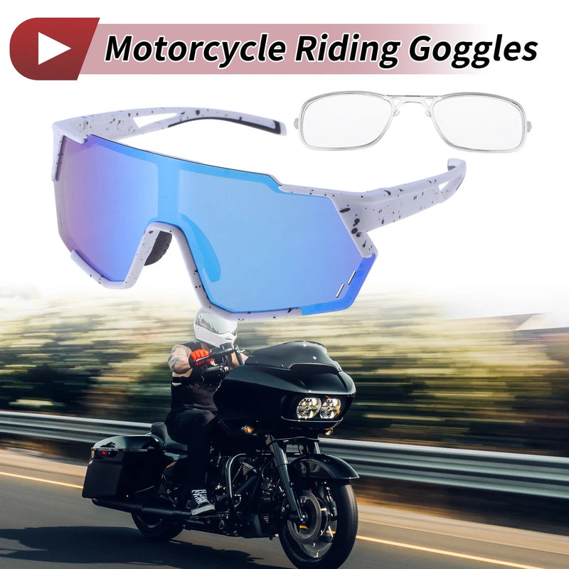 Motorcycle Riding Goggles Blue Lens White Frame Eyeglasses