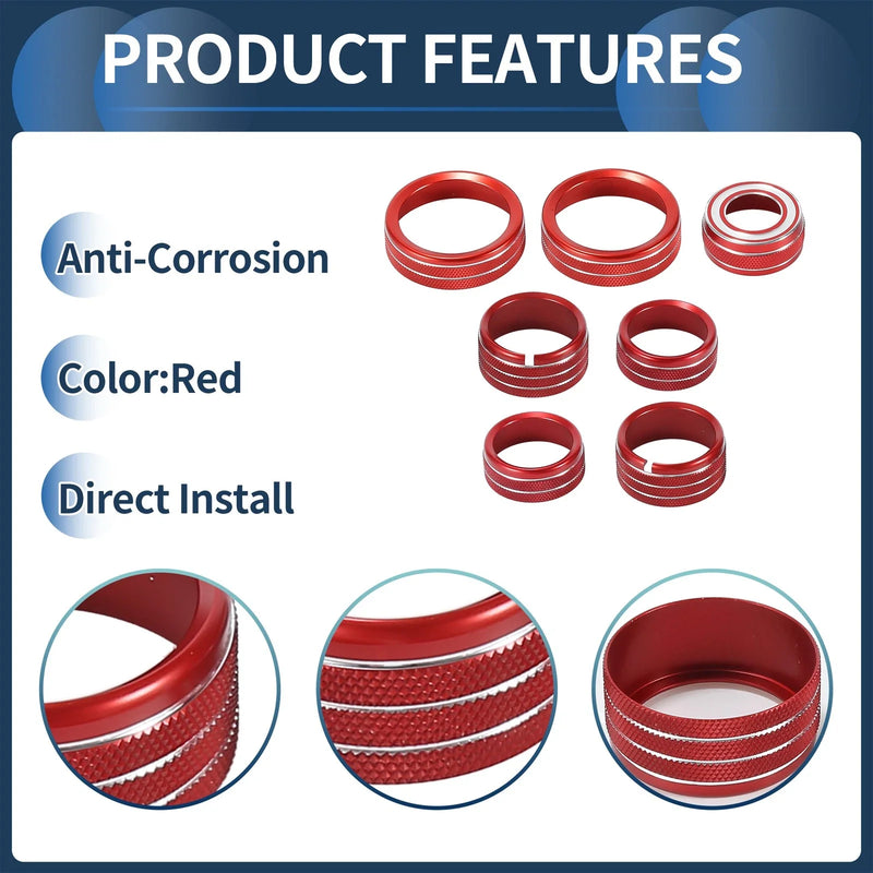 GMC Canyon (2015-2022) - 7 Pcs Red 4WD Headlight Switch Knob Cover Ring