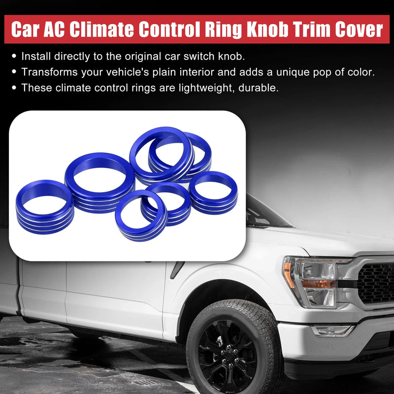 Ford F-150 7 x Blue AC Climate Control Knob Trim Covers (2021-2022)