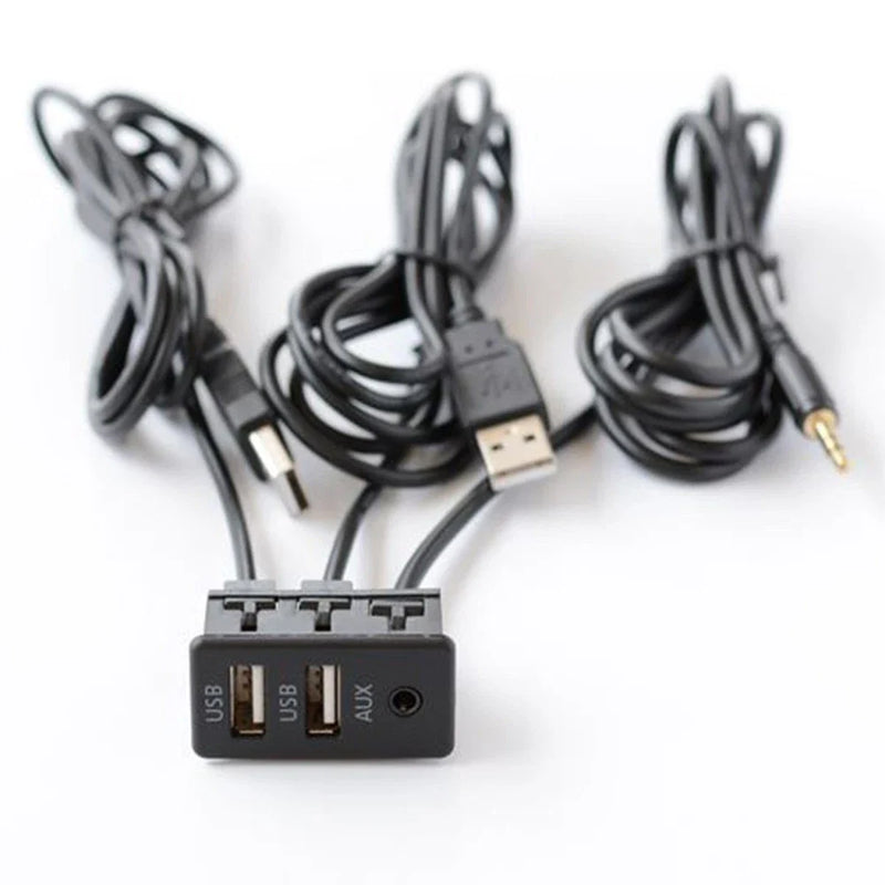 Dual USB 2.0 Car Charger with 3.3mm AUX Extension Cords