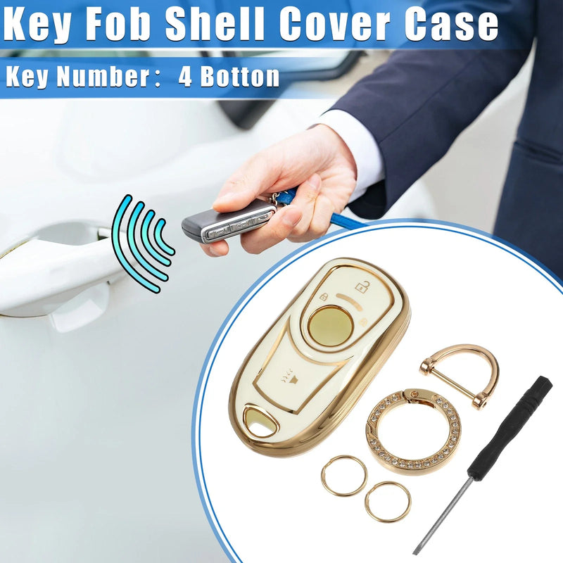 Buick Encore Enclave TPU White 4 Button Key Fob Shell Cover with Keychain