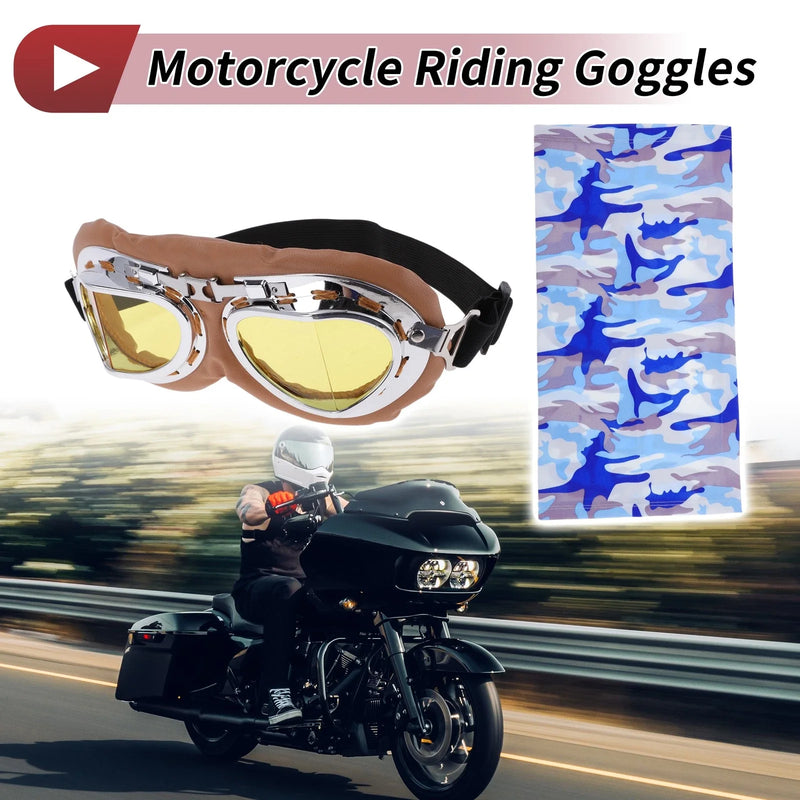 1 Set Motorcycle Riding Goggles Yellow Lens Brown Frame PC Cycling Sunglasses