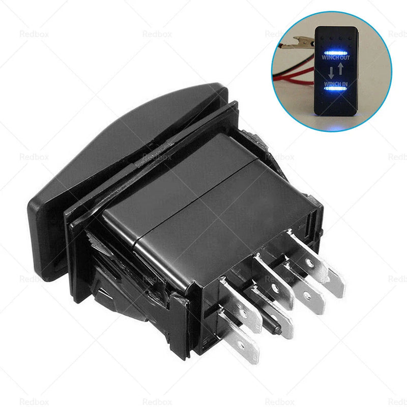 Winch In / Out 12V-24V 7-Pin Blue LED Rocker Toggle Switch