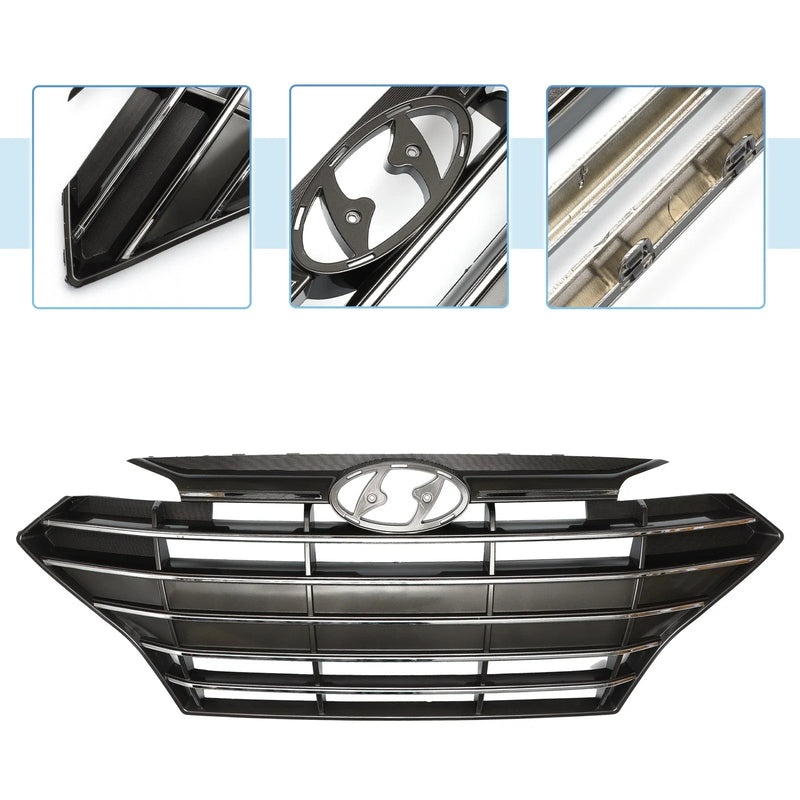 Hyundai Elantra (2019) - Black Chrome Silver Tone Front Upper Bumper Grille