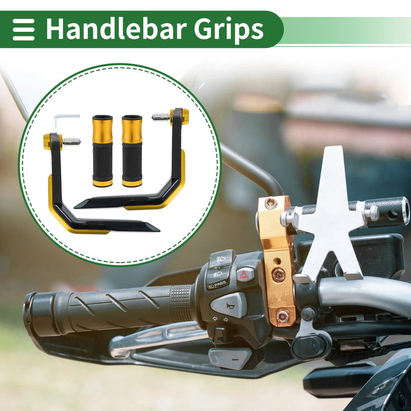 Motorcycle Handlebar End Grips Aluminum Alloy Goldtone Hand Grips Cover Kit