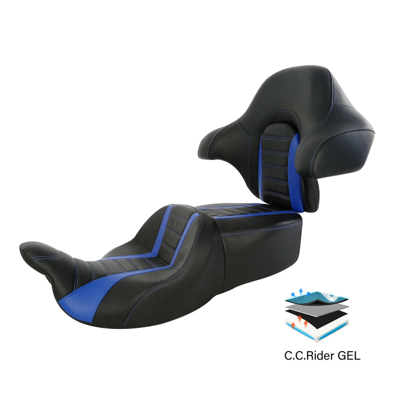 Harley Road Glide Black Blue Driver Passenger Gel Seat Backrest (14-23)