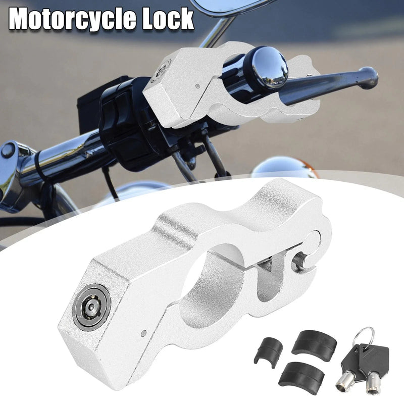 Motorcycle Handlebar Lock Grip CNC Aluminium Alloy Silver Tone