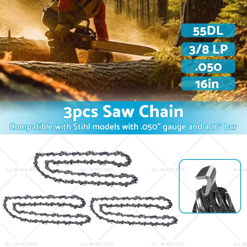 Stihl 16" Bar .050 Gauge 3 / 8 LP 3 x Chainsaw Chain (Various Years)