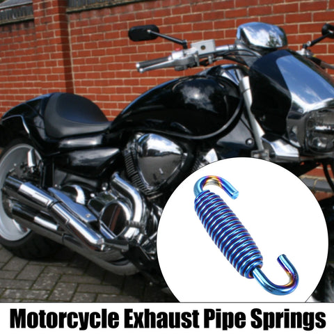 Motorcycle 4 x 55mm Exhaust Pipe Spring Stainless Steel Blue