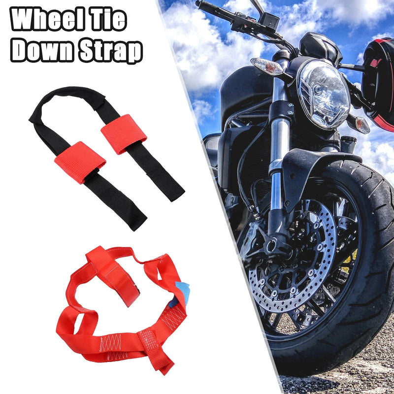 Motorcycle Nylon Black Red Front & Rear Wheel Transport Tie Down Strap / 1 Set /