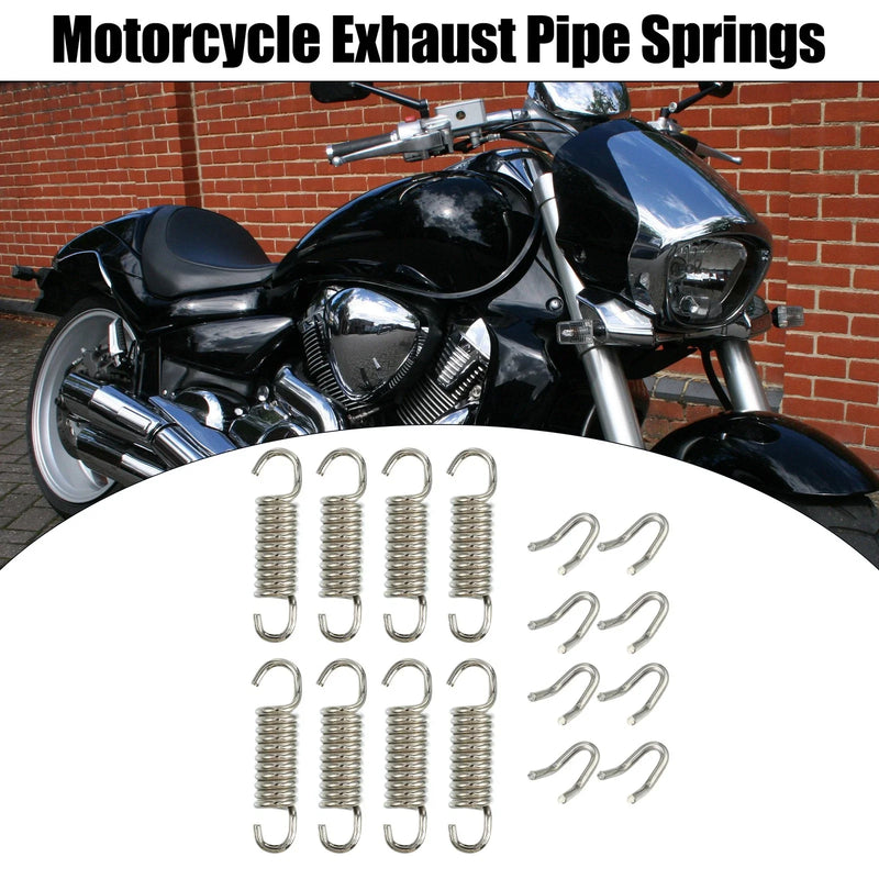 8 x 43mm 1.69" Motorcycle Exhaust Pipe Spring with U Shape Hook Silver Tone