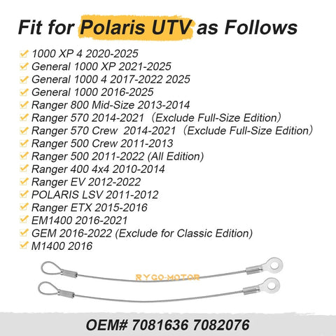 Polaris Ranger 400 500 570 800 EV 2 x Tailgate Cable