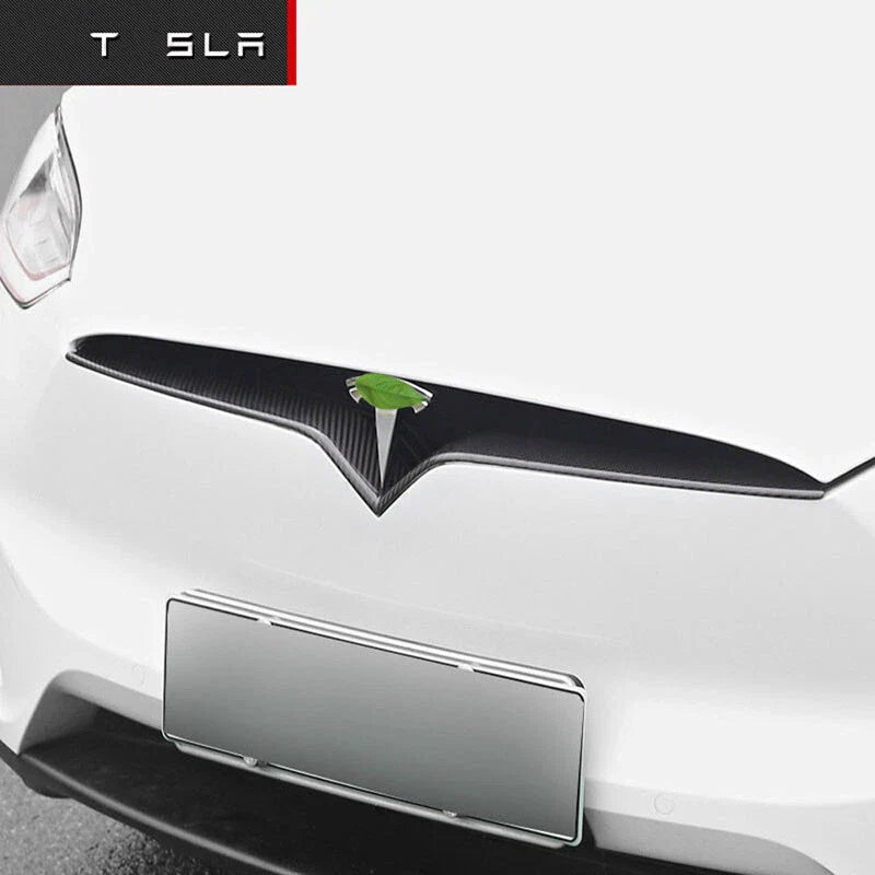 For Tesla Model X 2017-2020 Carbon Fiber Front Bumper Central Grille Cover Trim