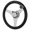 Boat Steering Wheel 340mm Diameter, Stainless Spokes, Poly Grip & Knob
