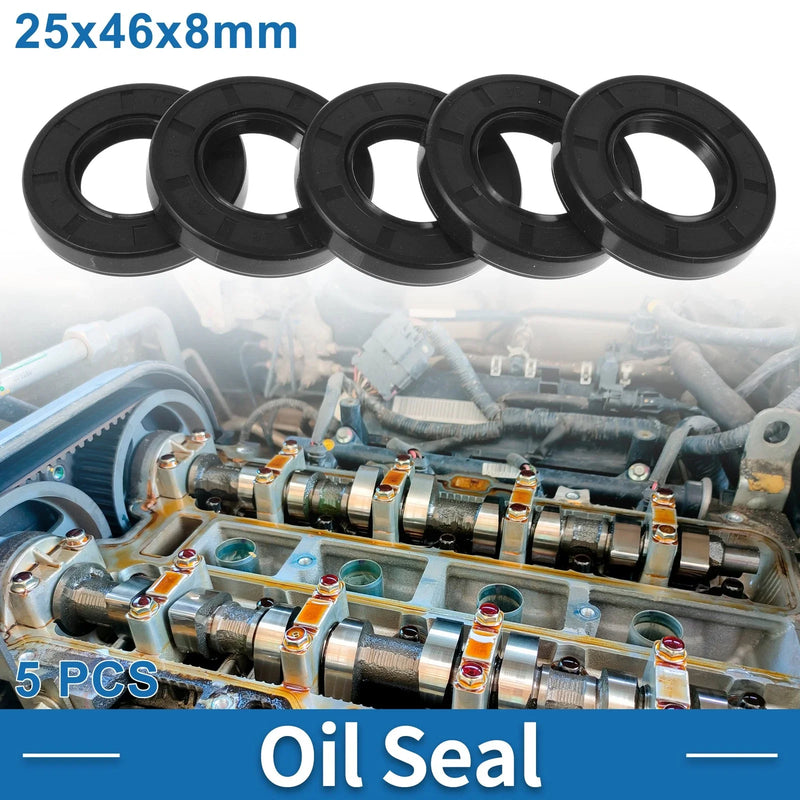 MakeModel Oil Seal 25x46x8mm Seal Ring Rotary Shaft Nitrile Rubber 5 Pcs