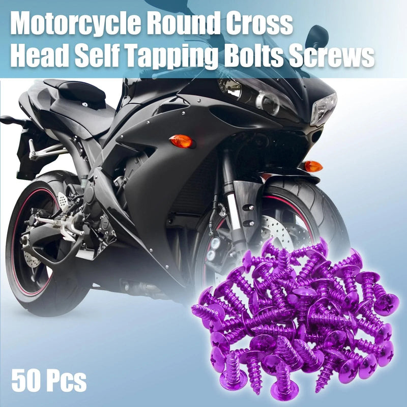 Bike 50pcs Purple Motorcycle Round Cross Head Self Tapping Bolts Screws