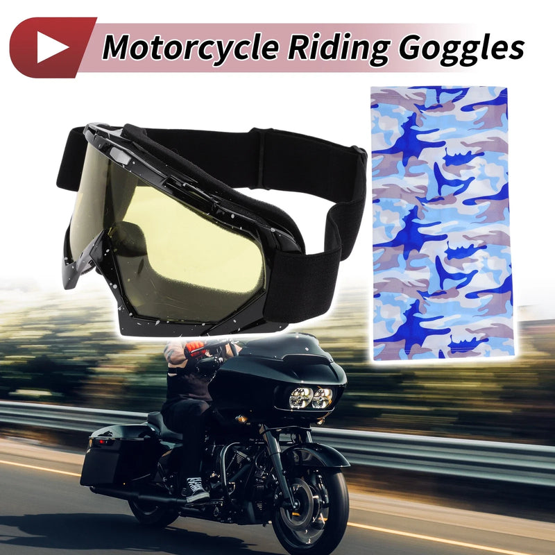 Motorcycle Riding Goggles Yellow Lens White Black Frame Cycling Sunglasses