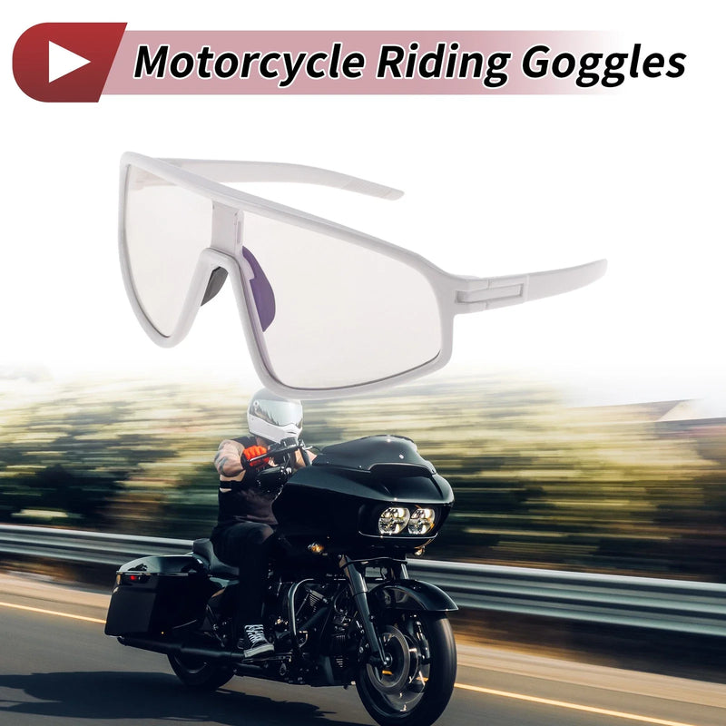 1 Pc Motorcycle Riding Goggles Gray Lens White Frame PC Cycling Sunglasses