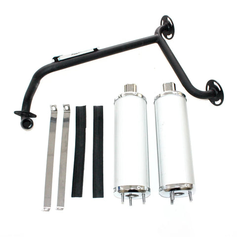 110cc Dinosaur Style Quad ATV Twin Exhaust Pipe & Silver Alloy Mufflers