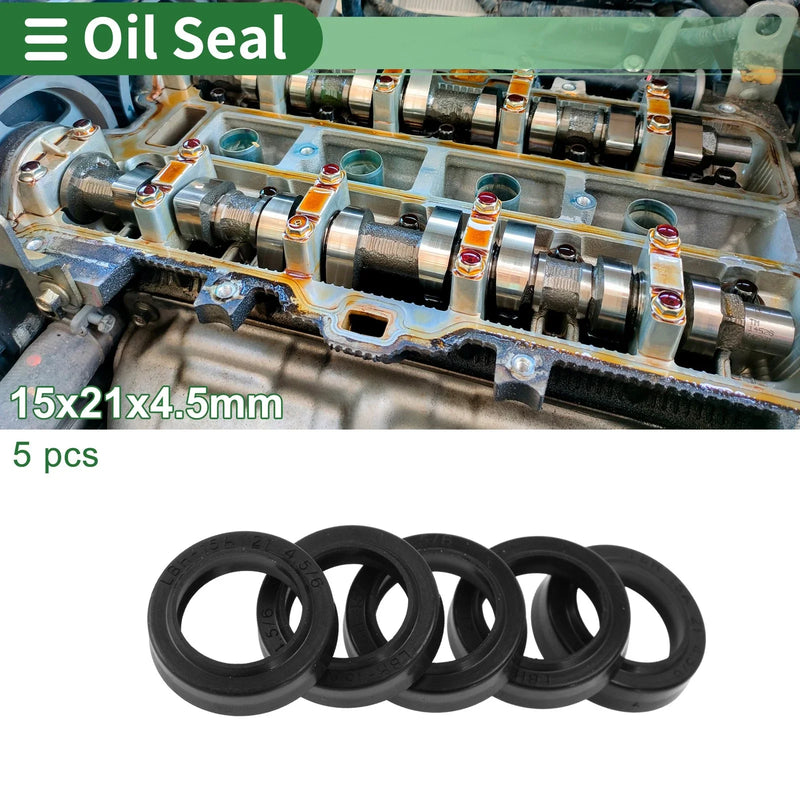 All Cars Oil Seal 5 Pcs Rotary Shaft Seal NBR Black 15x21x4.5mm
