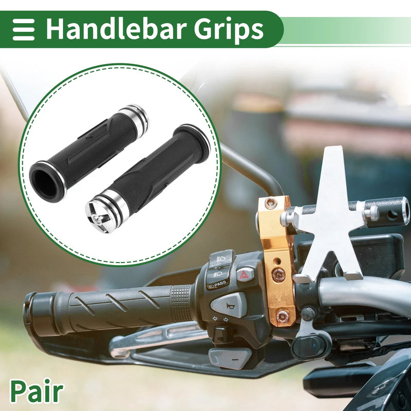 Universal Motorcycle 7/8" 22mm Motorcycle Hand Grip Cover Rubber Black Silver Tone