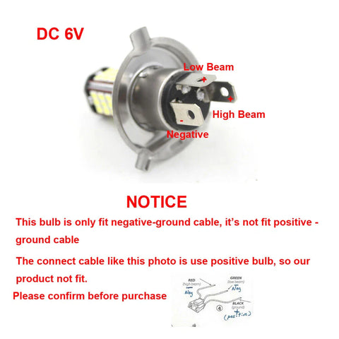 DC 6V H4 LED Motorcycle Headlight Bulb 6W 800LM 6500K White High/Low Beam