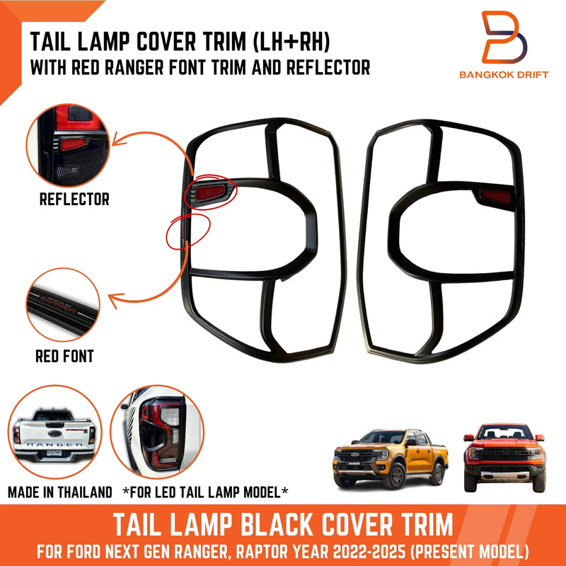 Ford Ranger Raptor Black Red Reflector Taillight Cover Trim (2022-2025)
