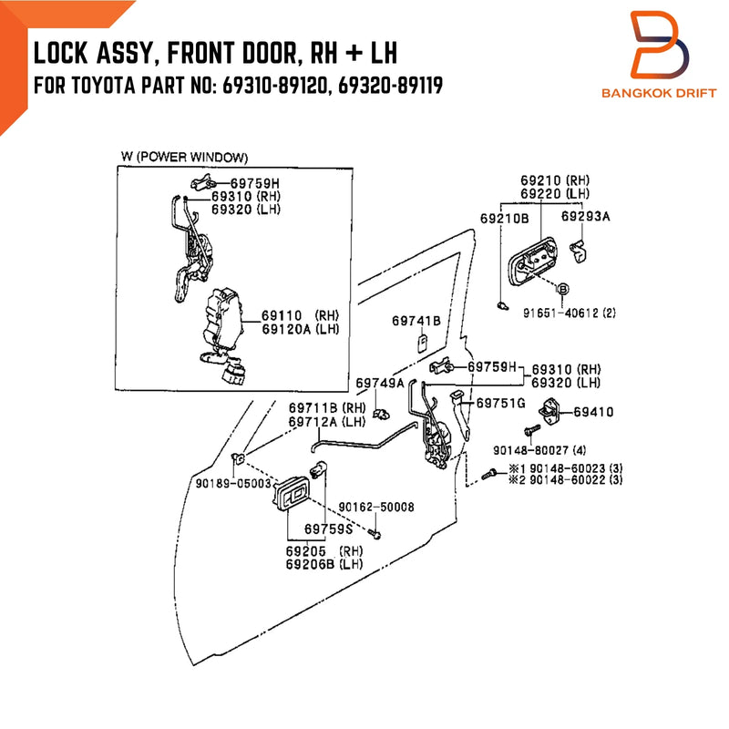 Toyota Hilux Ute 4Runner Front Door Lock Latch Pair RH+LH (89-95)