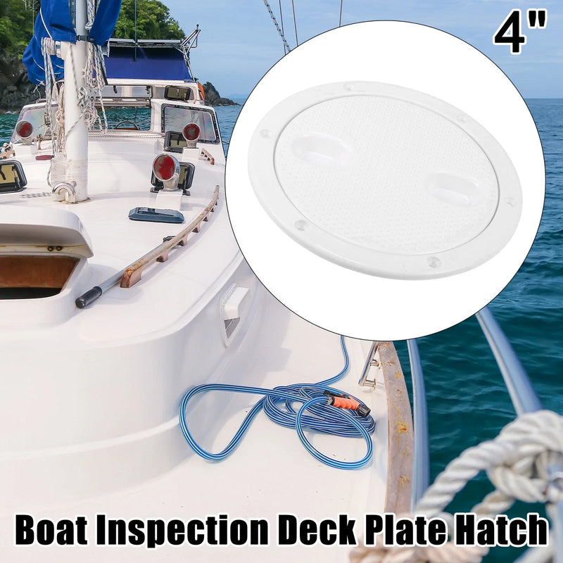 Marine Boat Hatch / 4" / Round Deck Plate Non-Slip Oval Groove White