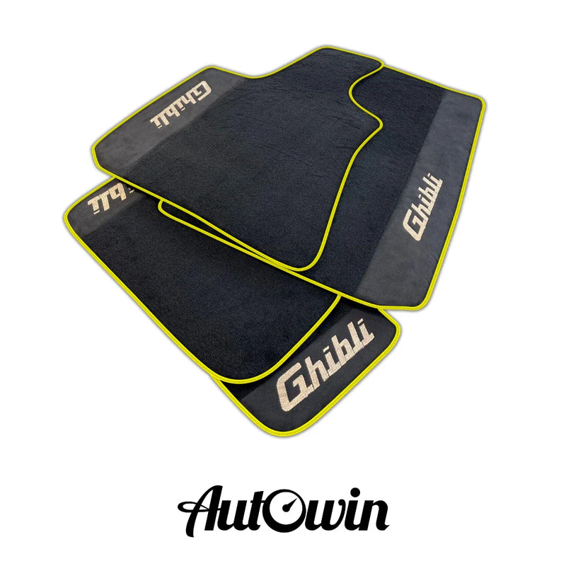 Maserati Ghibli (2014-2023) - Alcantara, Yellow Trim AutoWin Black Floor Mats
