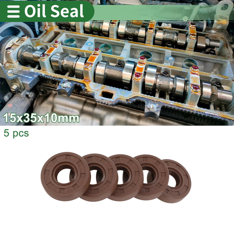Oil Seal 15x35x10mm FKM Brown High Pressure 5 Pcs