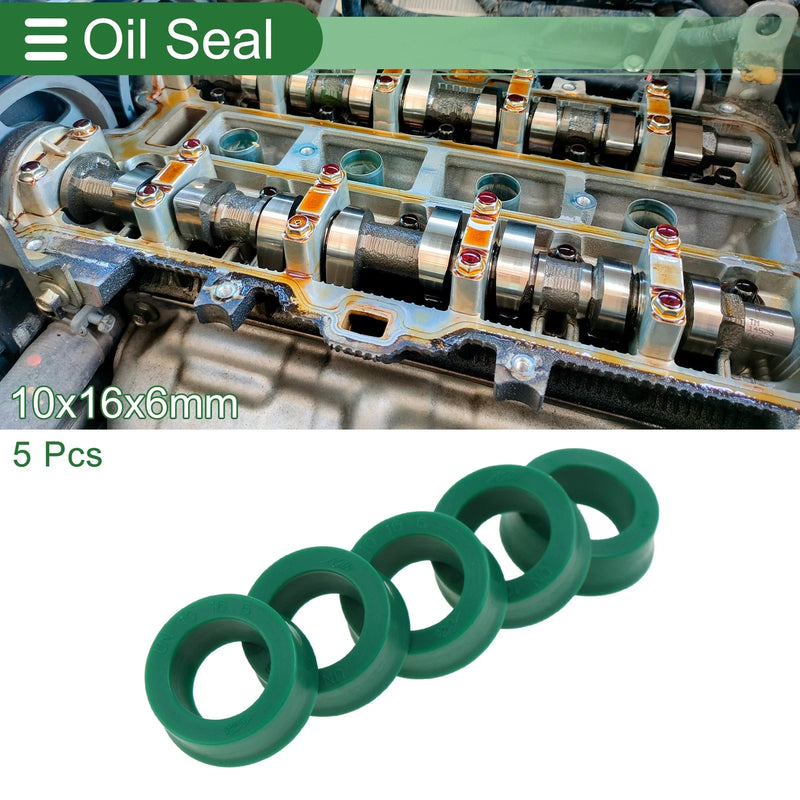 Oil Seal 10x16x6mm Seal Ring TPU High Pressure Green 5 Pcs