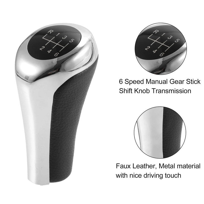 BMW X1 E84 Faux Leather Black Silver Tone 6 Speed Manual Shift Knob Head