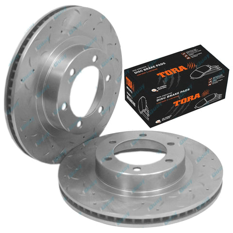 Toyota Prado KZJ95 1995-2002 2 x Front Slotted Disc Rotors & Brake Pads
