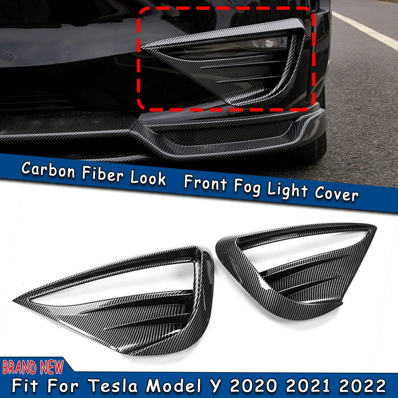 Tesla Model Y (2020-2024) Carbon Look 2 x Front Fog Light Covers