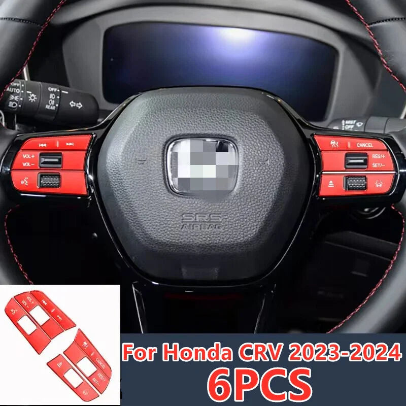 Honda CRV 6Pcs Red Aluminum Steering Wheel Button Cover Trim (2023–2024)