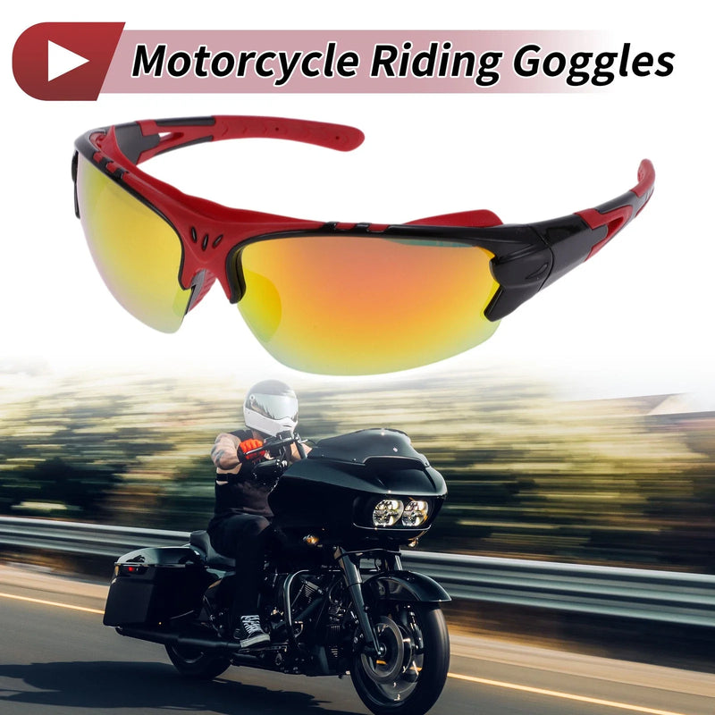 1 Motorcycle Riding Goggles Red Lens Black Red Frame UV400