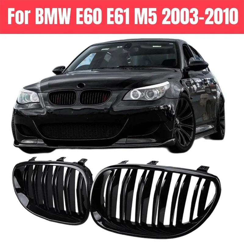 BMW E60 E61 M5 5 Series Front Kidney Twin Fins Grilles (2003-2010)