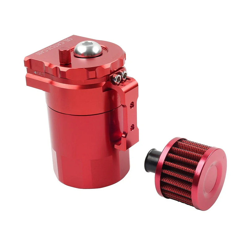 Universal 300ml Red Baffled Engine Oil Catch Can Tank w/ Breather Filter