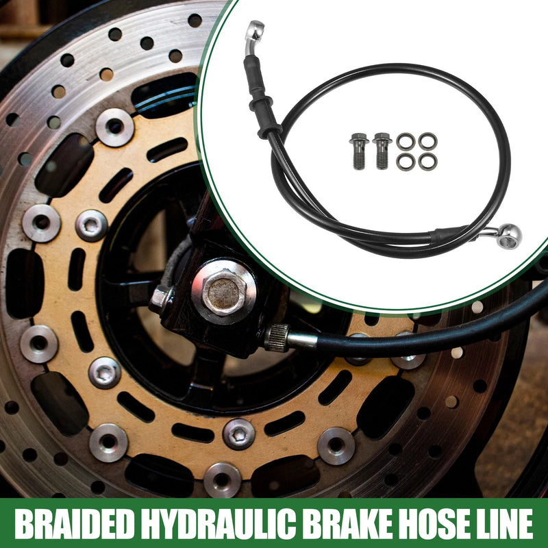 Motorcycle Brake Line / 70cm / Braided Hydraulic Oil Hose Black Silver Tone