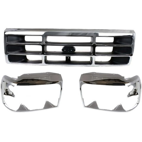 Grille Assembly Headlight Door Kit For 1992-1996 Ford