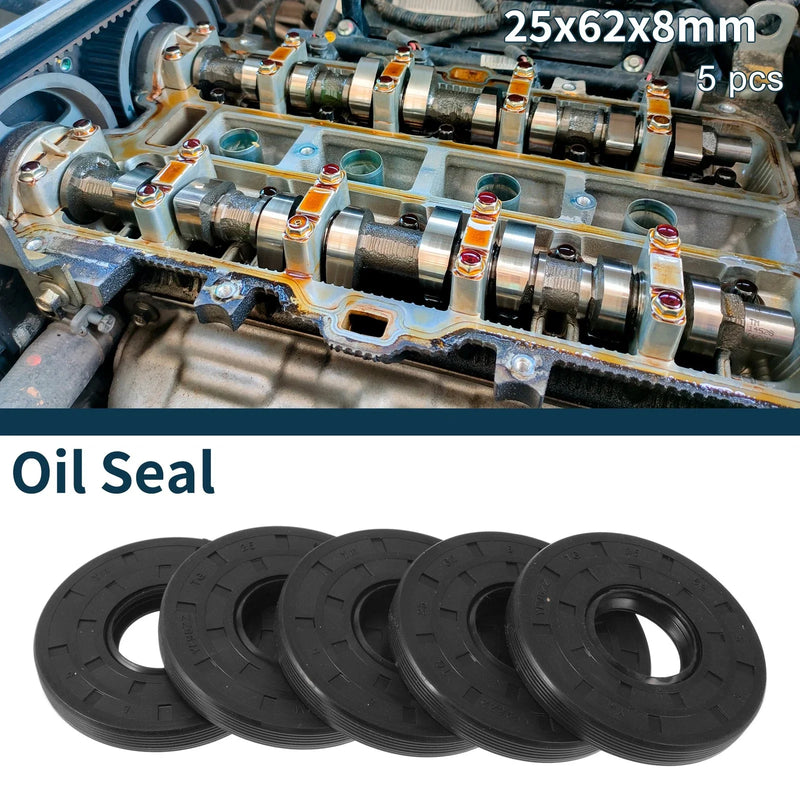 Oil Seal Rotary Shaft Seal NBR Rubber 25x62x8mm Black 5Pcs