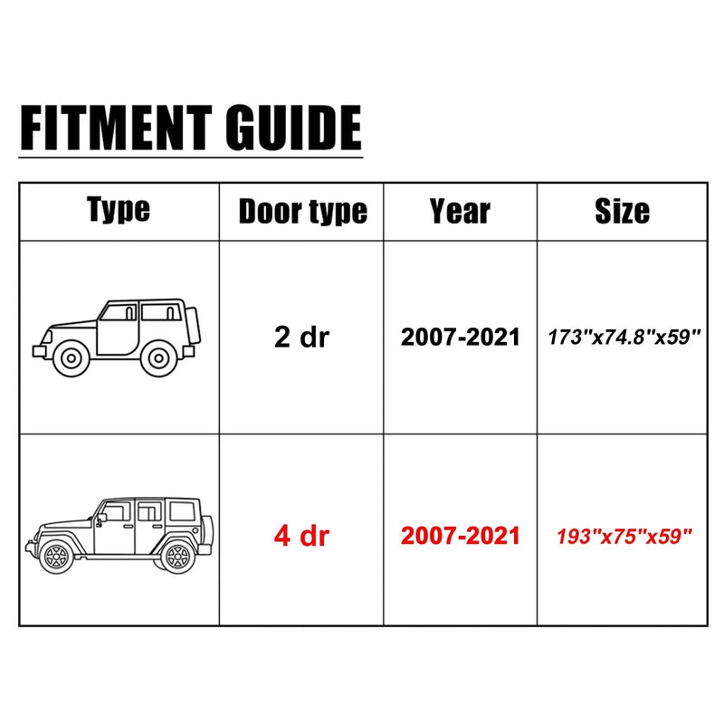 Jeep Wrangler JK JL 4-Door (2007-2021) Sun Protection Gray SUV Car Cover