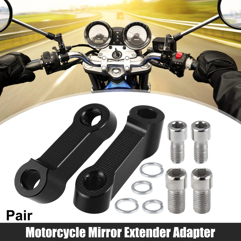 Honda Yamaha Black 10mm 8mm Mirror Extender Adapters