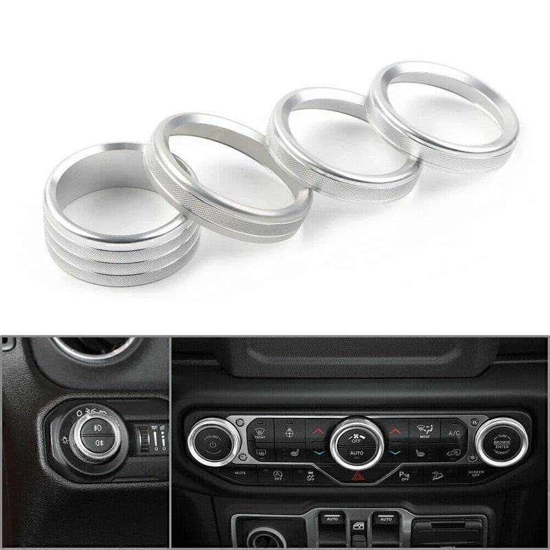 Jeep Wrangler 4 x Silver Air Conditioner Switch Knob Ring Covers (2018-2020)