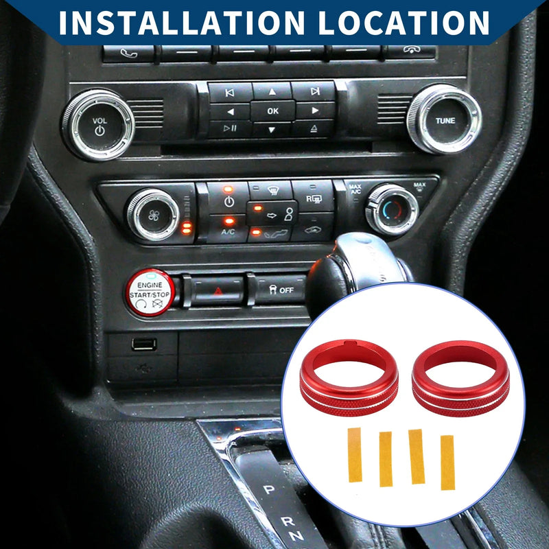 Ford Mustang (2015-2021) - 2 Pcs Red AC Climate Switch Knob Cover Ring