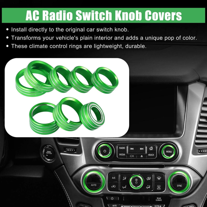 Chevy Silverado & GMC Sierra 8 x Green AC Radio Switch Knob Covers (14-18)