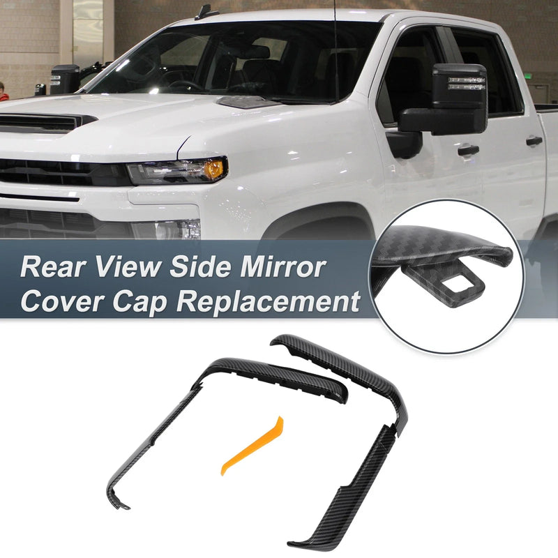 Chevrolet Silverado GMC Rearview Mirror Cover Cap Set Black Carbon Fiber