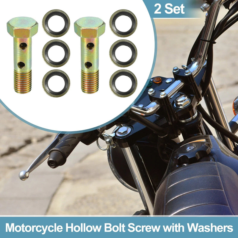 Motorcycle 2 x M8x1 32mm Motorcycle 6 Hole Hollow Bolts Screws with Washer